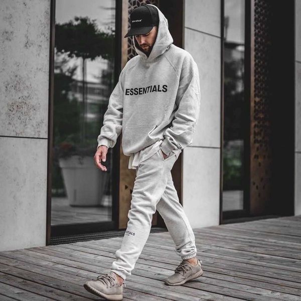 

mens women designers essentials hoodies winter warm long sleeve fear double letter hooded plush cotton round neck, Black