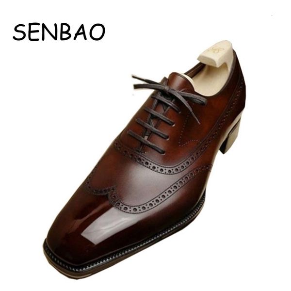 

dress shoes senbao men brown stitching classic pointed toe lace comfortable non-slip business casual oxford 221121, Black