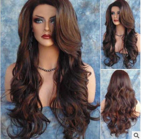 

synthetic wigs coat wig women's big wave long curly hair partial split brown cosplay animation performance wig rose net 221122, Black