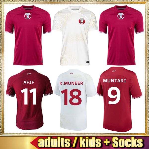 

22 23 qatar soccer jerseys muntari men kids kit national team afif camiseta futbol alhaydos alaaeldin abdelkarim boualem 2022 2023 football, Black;yellow