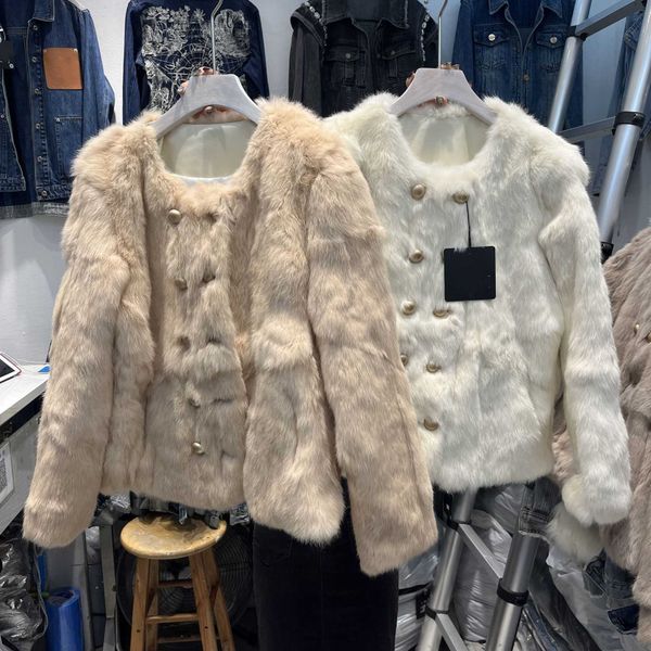 

women's wool blends 2022 winter new fur women's short korean style temperament celebrity double breasted rabbit hair small coat bl, Black