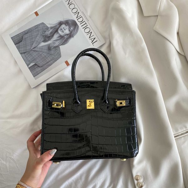 

herme birkin genuine leather bags handbags women handbag crocodile pattern mini women's cowhide lock buckle new temperament one shoulde