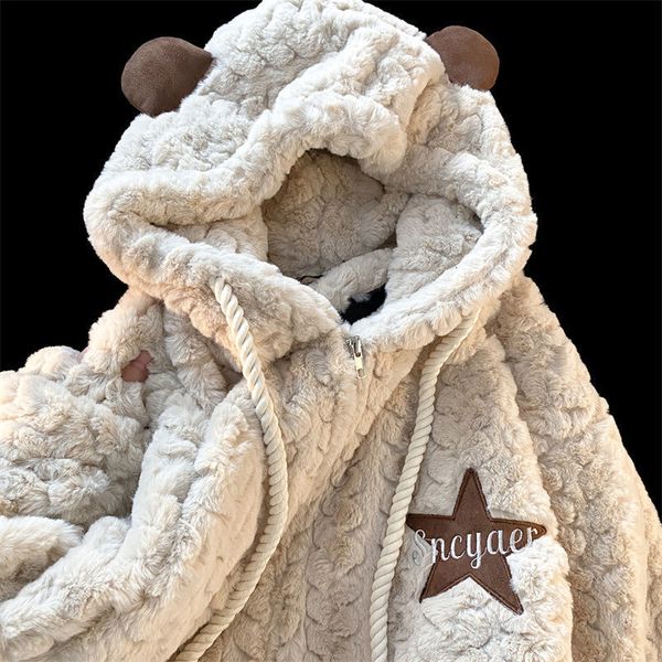 

womens jackets retro patchwork star lamb wool cotton suit winter clothes fashion couple thickened hooded coat y2k 221122, Black;brown