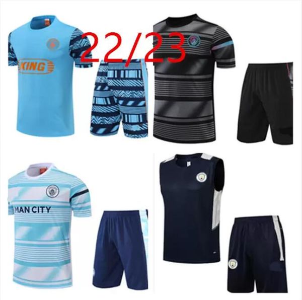 

22 23 tracksuit haaland de bruyne mans cities grealish soccer jersey mahrez foden 2022 2023 football uniforms short sleeve training suit spo, Black
