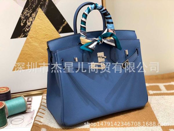 

handbags luxury designer birk genuine leather cons hand sewing handmade family portable women's bag togo agate blue fashion clas