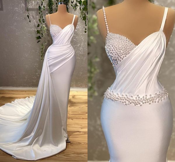 

wedding dress for women charming 2023 straps pearls bride gowns white mermaid floor length robe de mariee customize