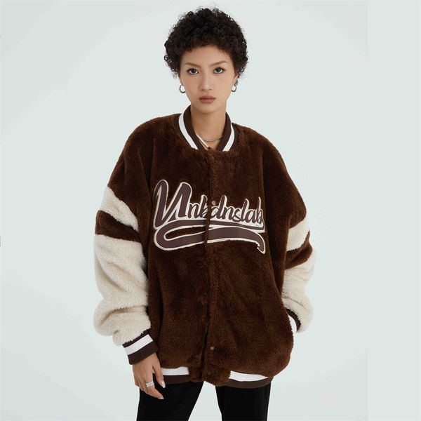 

new jacket for men and women winter fleece baseball coats warm thick street cotton jacket splicing trend hip hop clothes fashion jackets ct6, Black;brown