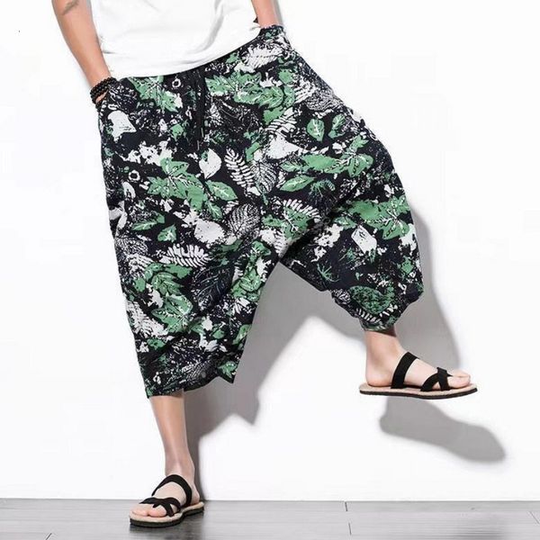 

men's tracksuits summer fashion style thai trend off gear cotton and linen wide leg pants 7 cent nepal large size loose casual lanter 2, Gray
