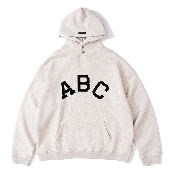 

men's hoodies & sweatshirts fleece america fashion autumn winter 7th abc flocking print button hoodie oversize skateboard warm hooded s, Black