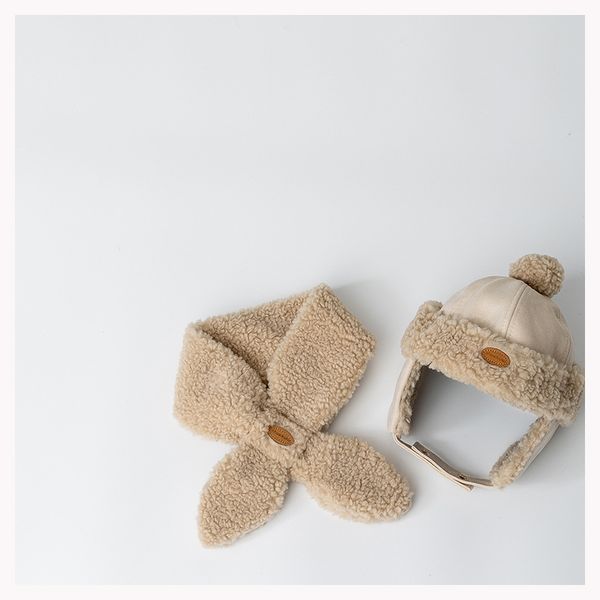 

fashion baby hat scarf child autumn winter outdoor warm gourd leather cap boy western main cap two piece tide, Blue;gray