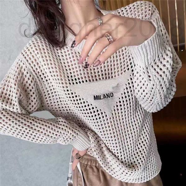 

women's knits & tees designer designer womens knits wear with hollow front summer knitted sweatshirt letter embroidery long sleeve t-sh, White