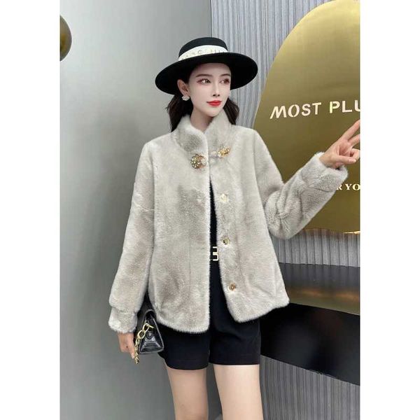 

women's wool blends short imitation mink fur coat for women 2022 winter imitation mink sheep shearing thickened imitation fur coat, Black