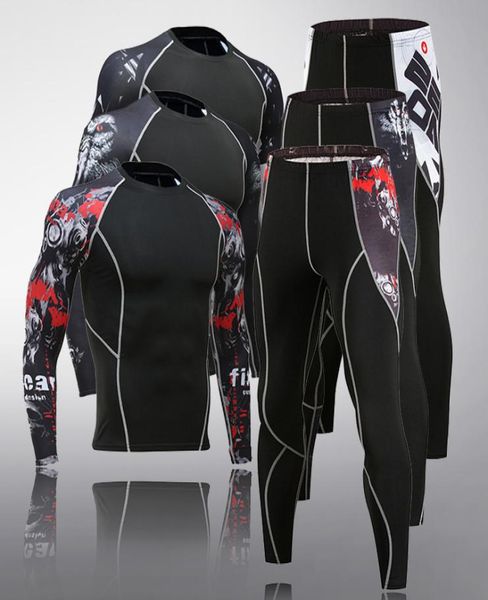 

men039s thermal underwear set long sleeve fitness tights sportswear compression elastic track and field running wear men039s, Black;white