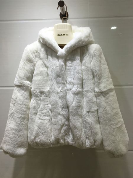 

women's fur faux genuine natural real rex fur coat women hooded outerwear whole skin long-sleeved short style slim jacket cap 221123, Black