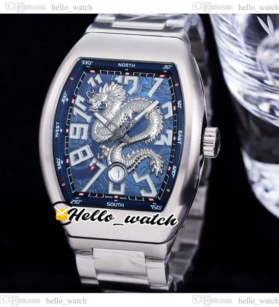 

44mm vanguard v45 automatic mens watch 3d dragon king blue dial stainless steel bracelet new watches hellowatch hwfm e242c2, Slivery;brown