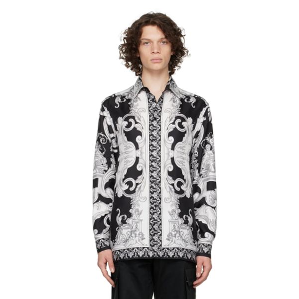 

black & white baroque mens designer shirts brand clothing men long sleeve dress shirt hip hop style quality cotton shirts 6932, White;black
