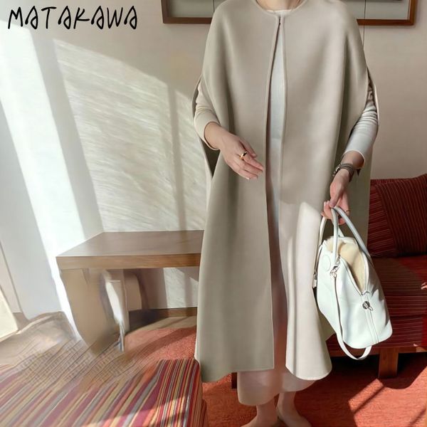 

women's wool blends matakawa autumn winter woolen women coat solid elegant japan style vintage jackets thick sleeveless work fashion ch, Black
