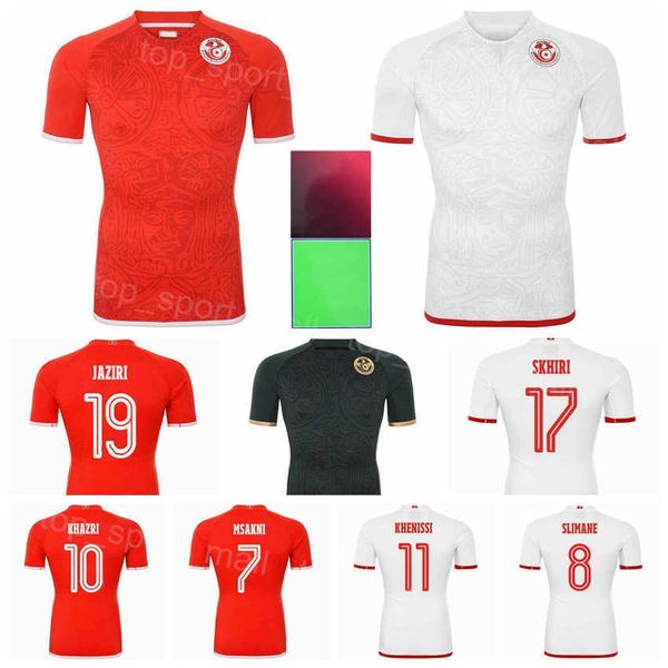 

national team soccer tunisia 14 aissa laidouni jerseys 22-23 world cup 4 yassine meriah 17 ellyes skhiri 20 mohamed drager 7 youssef msakni, Black;yellow