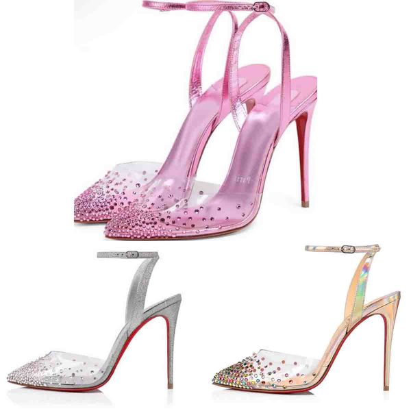 

women pink dress pump sandal reds sole high heels strass pointy toe slingback strap pvc rhinestone lady wedding fast ship follies, Black