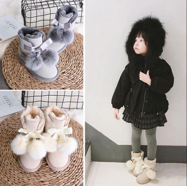 

boots winter kids fashion snow boots thick genuine leather warm plush soft bottom baby girls winter ski toddler boot for l221205, Black;grey