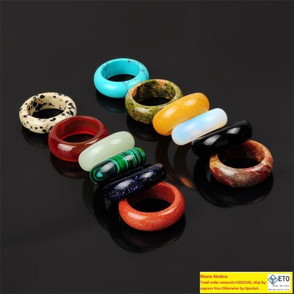 

random mixed 8mm natural stone ring opal turquoises black onyx tiger eye sodalite malachite jewelry gift finger rings for women men, Golden;silver