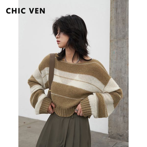 

women's sweaters chic ven straight neck long sleeve loose striped pullover sweater female lady spring autumn 221123, White;black