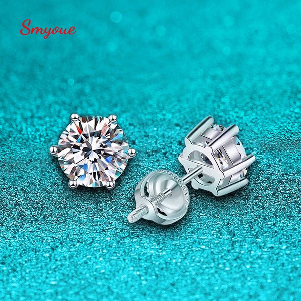 

stud smyoue screw thread 16ct earring s for women men solitaire ear 100% s925 solid silver white gold plated 221119, Golden;silver