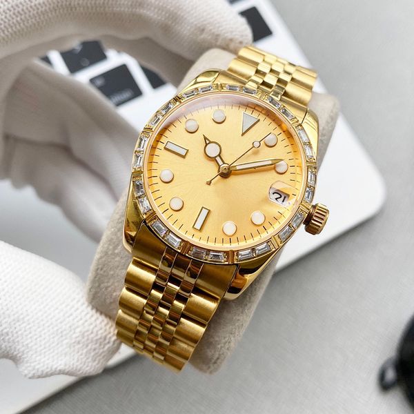 

women watch automatic mechanical watches case with diamond sapphire design lady wristwatches waterproof 100m stainless steel 32mm, Slivery;golden