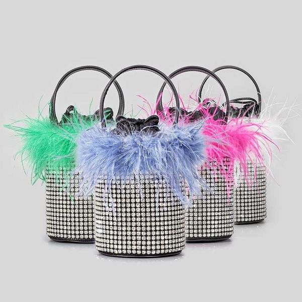 

2023 luxury diamonds bucket party bag women crystal mesh lady handbags rhinestone shoulder small purses evening 230129