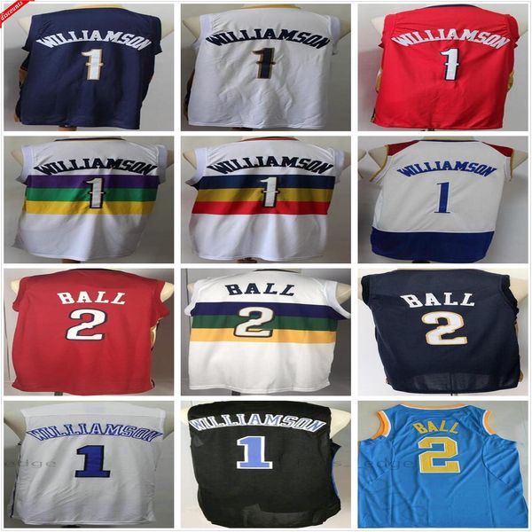 

ncaa college zion 1 williamson jersey blue red white wholesale retro vintage mens lonzo 2 ball university basketball jerseys, Black;red