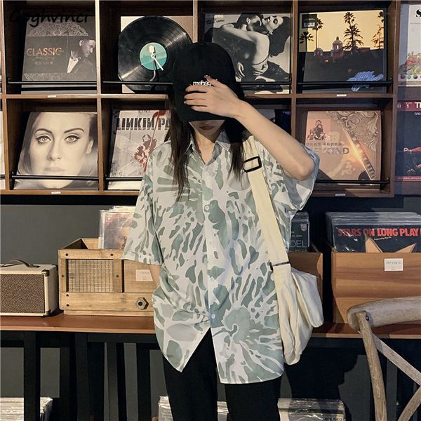 

women's jumpsuits rompers shirts women designer personalized print loose retro shirt womens summer short sleeve chic allmatch ins tren, Black;white