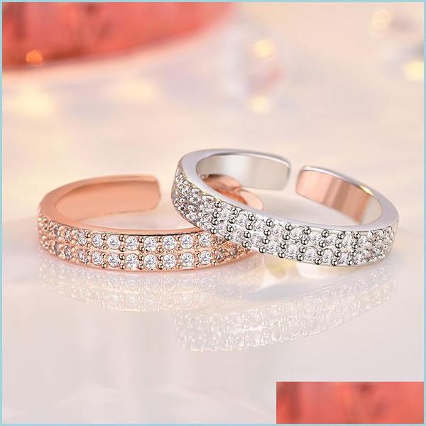 

cluster rings double two row cubic zirconia ring band rose gold iced out adjustable rings for women men couple engagement wedding fa dh8ct, Golden;silver
