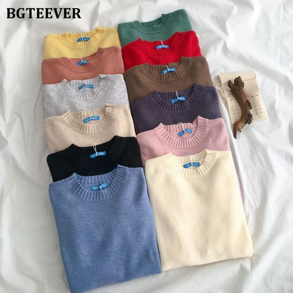 

women's sweaters bgteever autumn winter basic knitted sweater for women casual o-neck loose solid female pullovers jumpers knitting 22, White;black