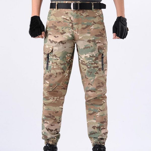

men s pants cargo tactical military army combat trousers multi pockets training slacks deep crotch camo sweatpants outdoor 221123, Black