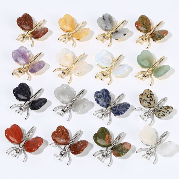 

art craft love heart natural stone heart dragonfly ornaments artware crystal minerals reiki healing rose quartz silver gold color gifts home, Black