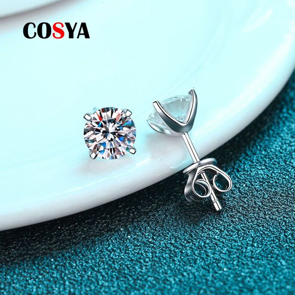 

stud cosya 2 carat earrings for women men 100% 925 sterling silver round diamond wedding fine jewelry gifts 221119, Golden;silver