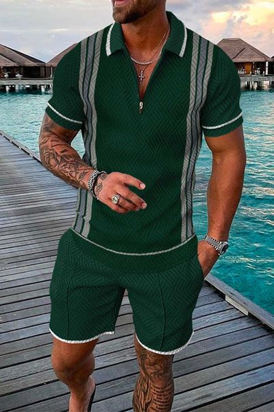 

men's tracksuits 2022 summer tracksuit sets zipper polo shirt oversized piece suits for men business casual print breathable fashion cl, Gray