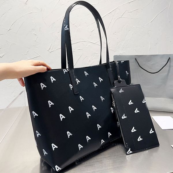 

2pcs classic shopping bag large capacity pocket women tote handbag purse shoulder bags genuine leather fashion letters 36cm magnetic buckle