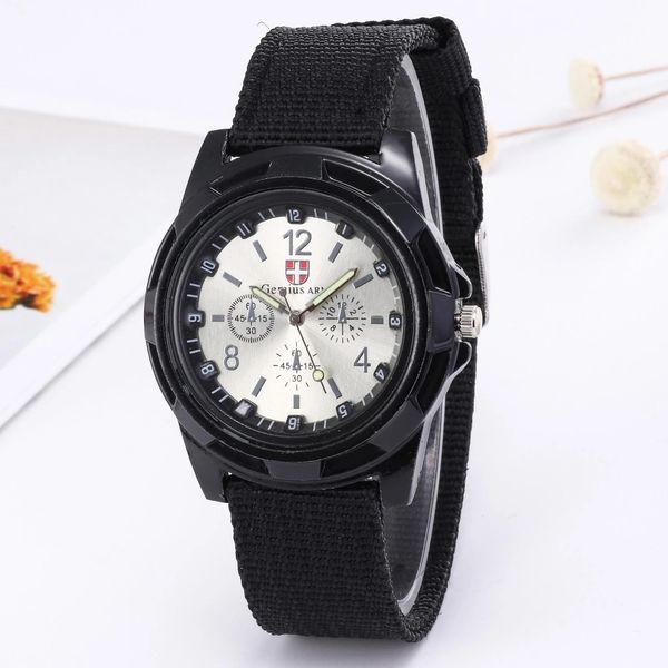

men nylon band military watches gemius army quartz movement watch men sports casual wristwatches, Slivery;brown