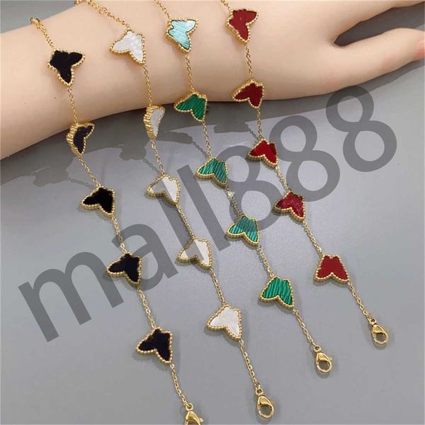 

fashion butterfly link chain bracelets necklace double design side 18k rose gold gold-plated for couple multiple colors bracelet anniversary, Black