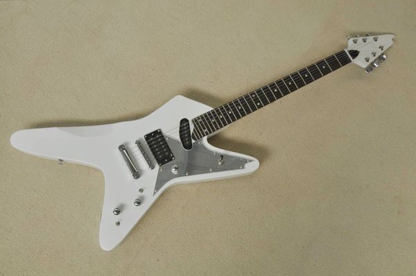 

unusual shape 6 strings white body electric guitar with rosewood fretboard chrome hardware provide customized services