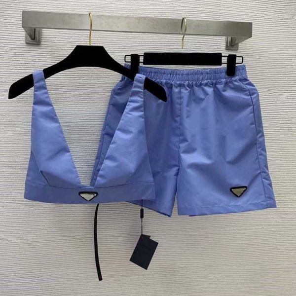 

high version womens shorts vest two-piece set pd designer pants summer nylon metal triangle embroidered suit, White;black