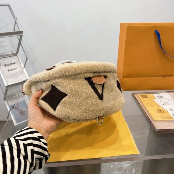 

7 colors winter teddy waist bag designer chest bags crossbody lamb wool soft fur bumbag for mens womens