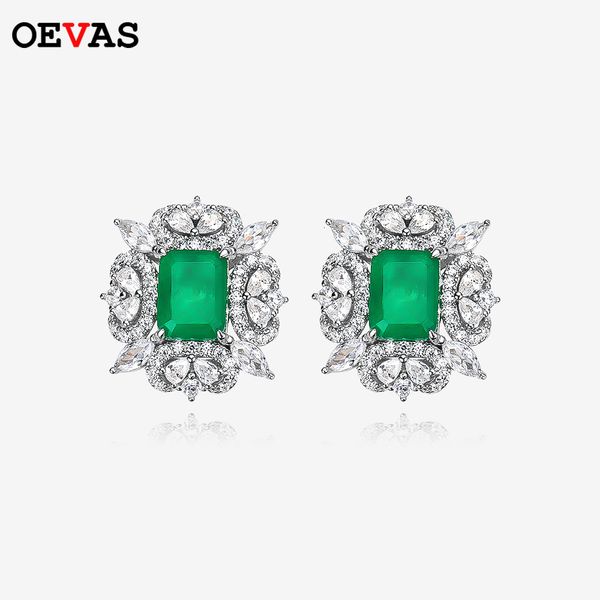 

stud oevas 100% 925 sterling silver 79mm emerald high carbon diamond earrings for women sparkling wedding party fine jewelry 221119, Golden;silver