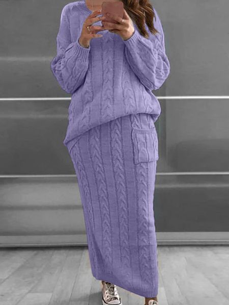 

two piece dress vintage knitted ribbed two 2 piece sets womens outfits autumn clothing set pullover sweater and skirt sets women tracksuits, White