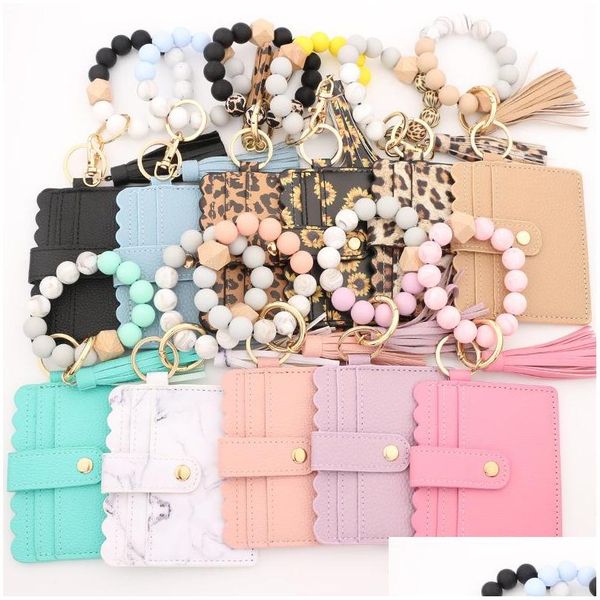 

keychains lanyards sile beaded wristlet keychain bracelet leather tassel wallet bangle colors keyrings drop delivery fashion access dh209, Silver