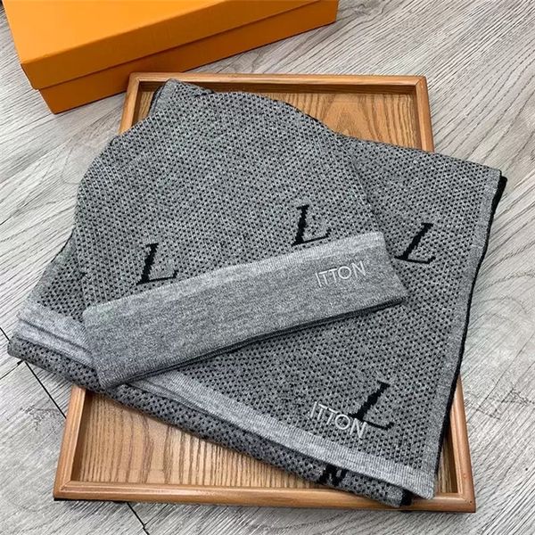 

fashion men's scarves sets hat scarf fashion luxury design letter embroidery men and women wool beanie es, Blue;gray