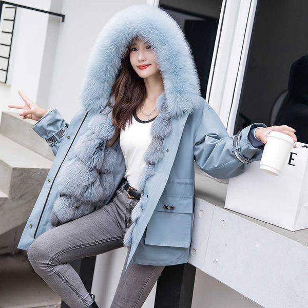 

women's wool blends new winter women's style middle and long hooded detachable fox fur liner, Black