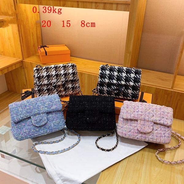 

fashion children plover case woolen handbag girls metal chain single shoulder bag ins kids messenger bags a9384, Black