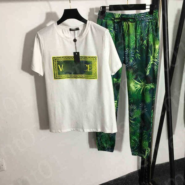

fashion womens two piece pants brand logo letter pattern printed breathable cotton t-shirt slim high waist loose leggings sports suit luxury, White